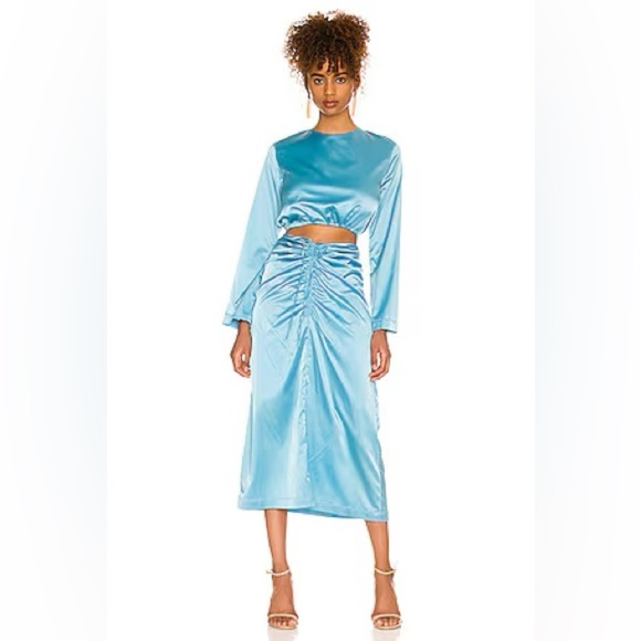 Hansen & Gretel NWT Revolve Set Long Sleeve Tie Back Top Ruched Midi Skirt XS - Picture 4 of 4